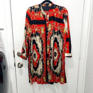 Red black and gold blouse satin like